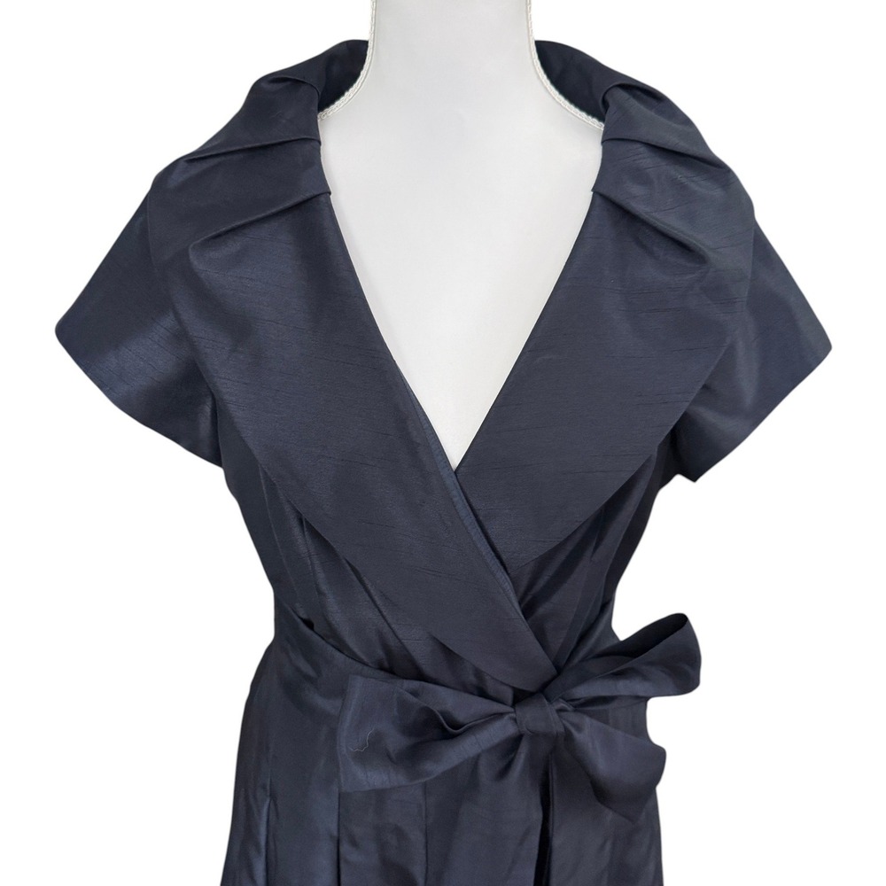 Eliza J Navy Taffeta Portrait Collar Fit Flare Dress M Navy Blue Wedding - Picture 4 of 10